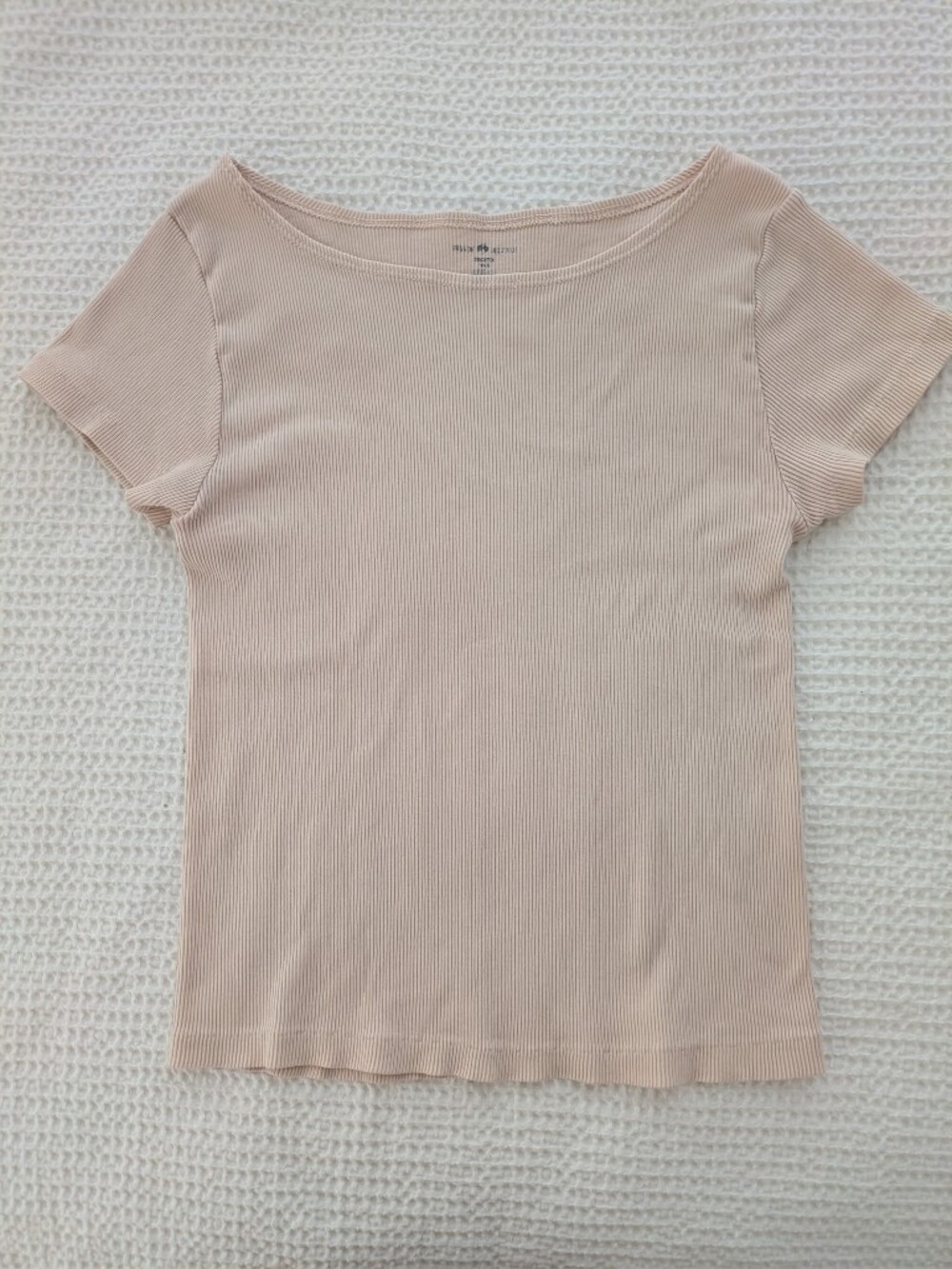 Brandy Melville Ribbed Short Sleeve Top in Light Blush One Size Cotton